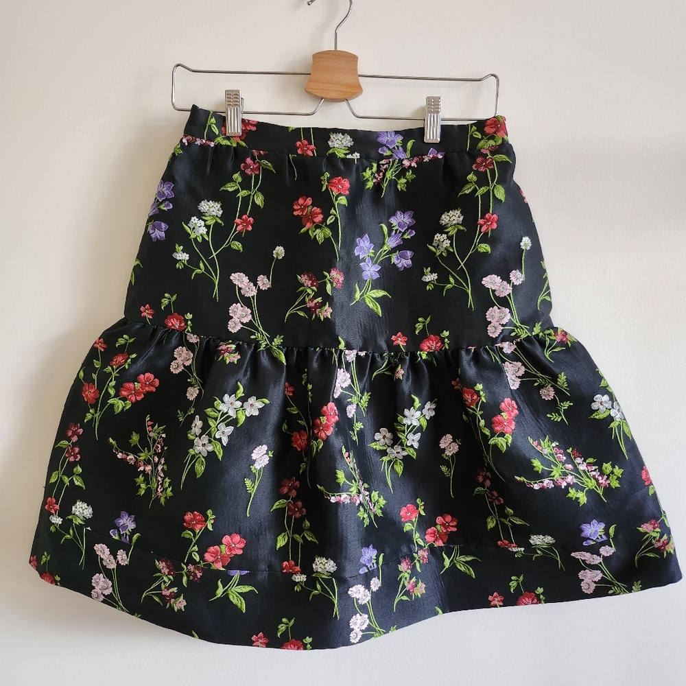 OSCAR DE LA RENTA I S (16Y) Embroidered Floral Skirt I black